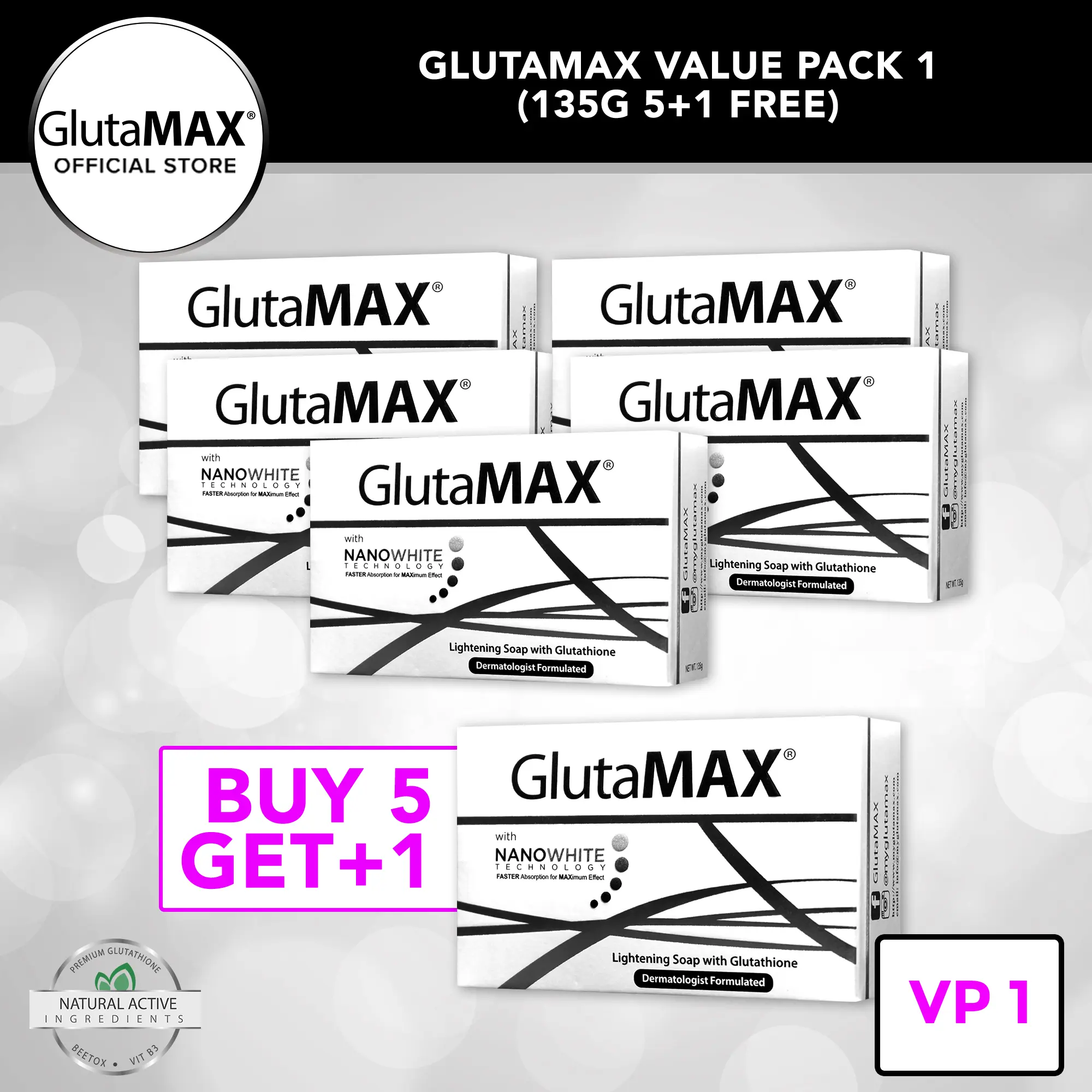 GlutaMAX Value Packs - Glutathione Soap (135g) Buy 5 Get 1 Free