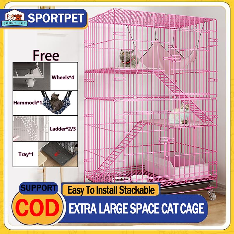 SPORT PET 4 Layer Cat Cage, Pink Stackable Large Space Cat Villa ...
