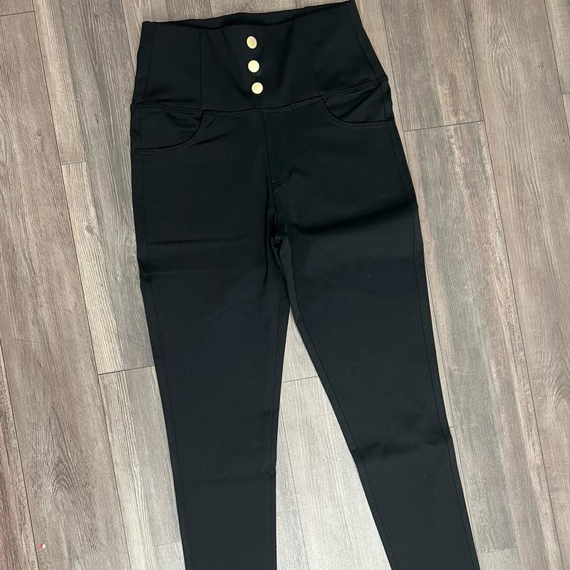 Quần legging cạp cao 3 khuy tôn dáng mã 166 Nữ Đen Pants