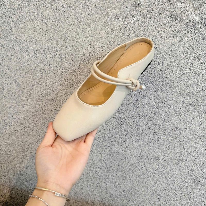 Giày sục da mịn dây ngang đính hạt ngọc đế bệt dẻo mềm êm - Shoes - DéP 3