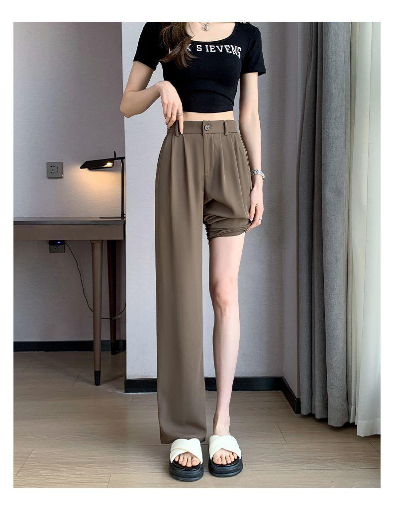 Product Introduction of Spot New 2025 New Wide-Leg Straight Pants Women's Summer Thin High Waist Drooping Straight Casual Small Narrow Suit Pants South Korea Japanese and Korean Style 20