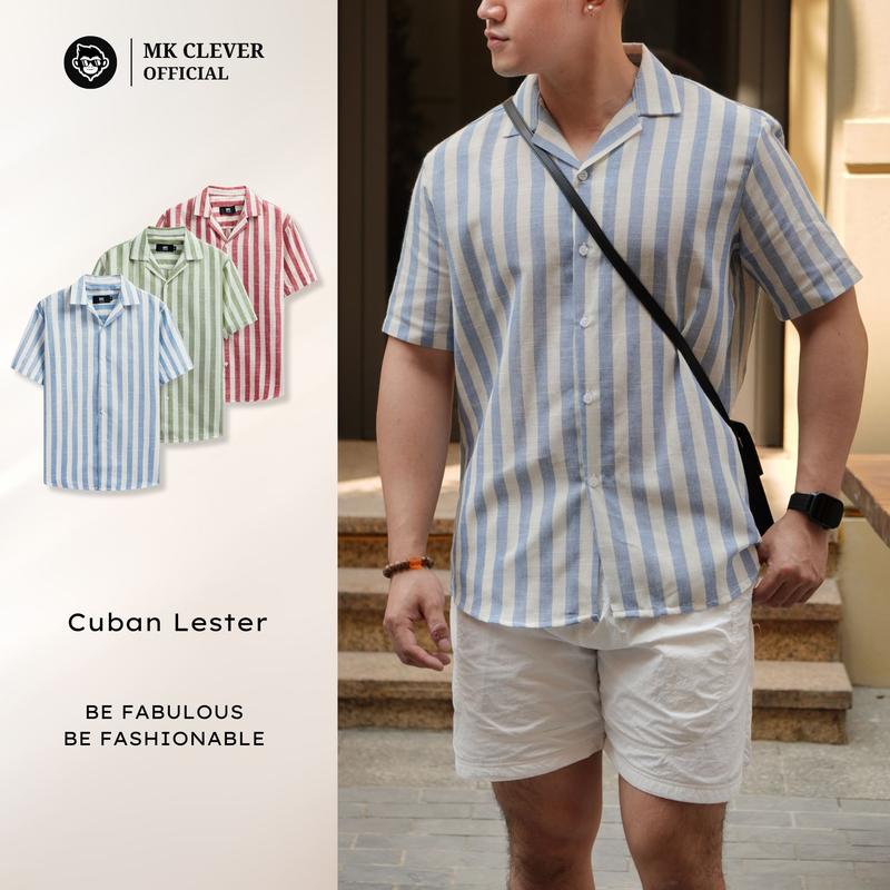 Áo Sơ Mi Cuban Lester MK CLEVER, Sơ Mi Cuban Họa Tiết Kẻ, Chất Liệu Vải Đũi Thô Siêu Đẹp, Form Dáng Trẻ Trung Menswear Nam