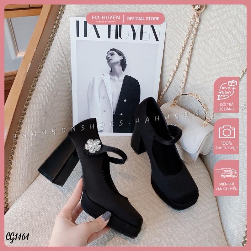 Giày cao gót nữ HÀ HUYỀN quai ngang hoa đá đúp đế gót vuông 7cm - CG1464 0
