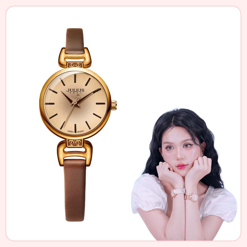 Đồng Hồ Nữ JA-925E Julius Hàn Quốc Dây Da (Nâu) Women Watch Hoa Đeo Tay