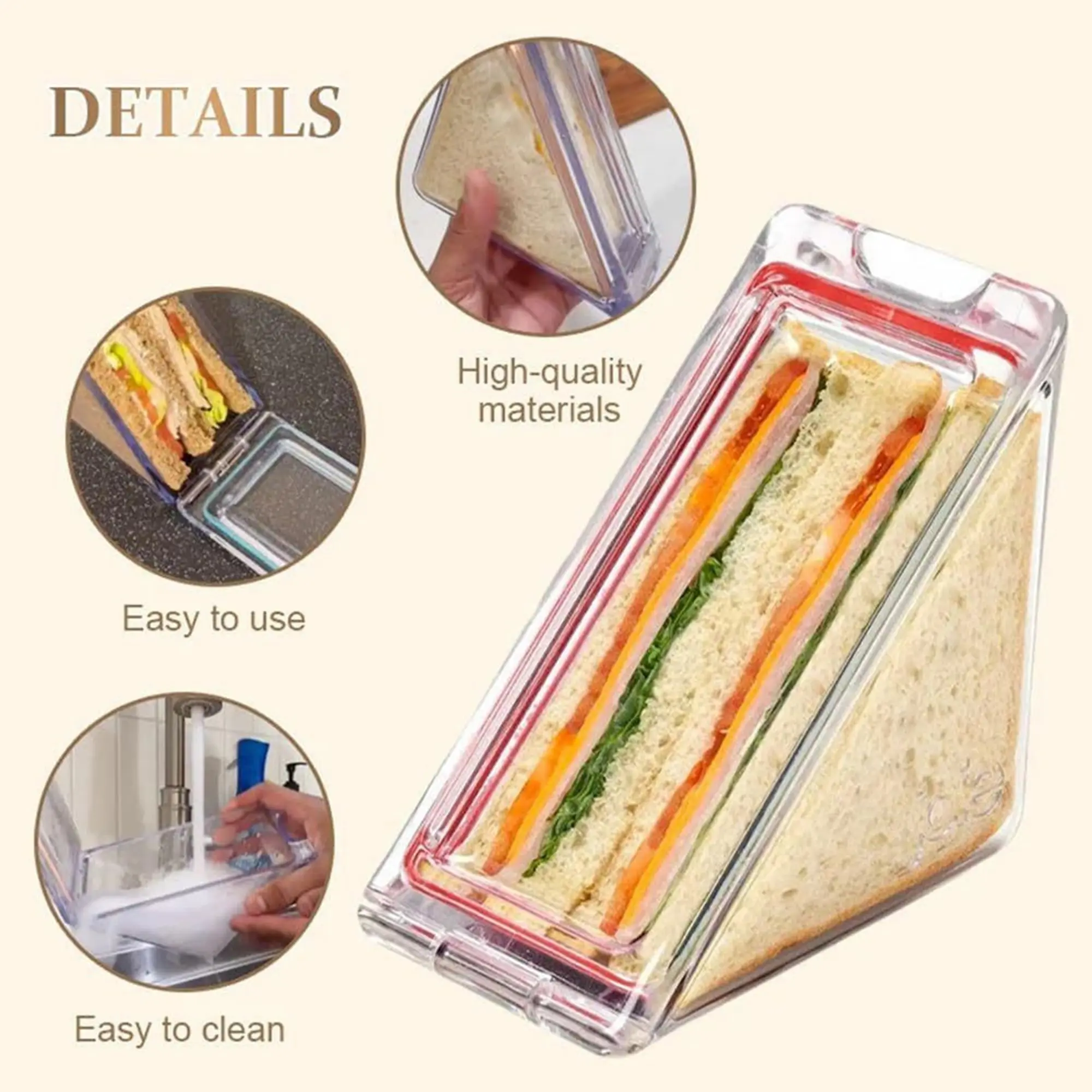 Triangle Sandwich Container Plastic Clear Lightweight Reusable Easy to Clean Sandwich Case, Storage Box