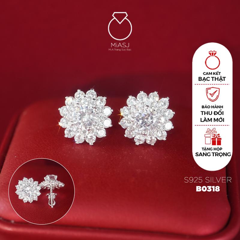 Bông tai hoa tai nữ BẠC Ý S925 chốt vặn xoàng cao cấp hột mỹ đá Cz nhân tạo B0318 | MI.A TRANG SỨC BẠC