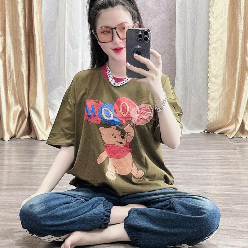 Bộ Jean POOH Phôm Rộng quần bo chun dài lưng thun