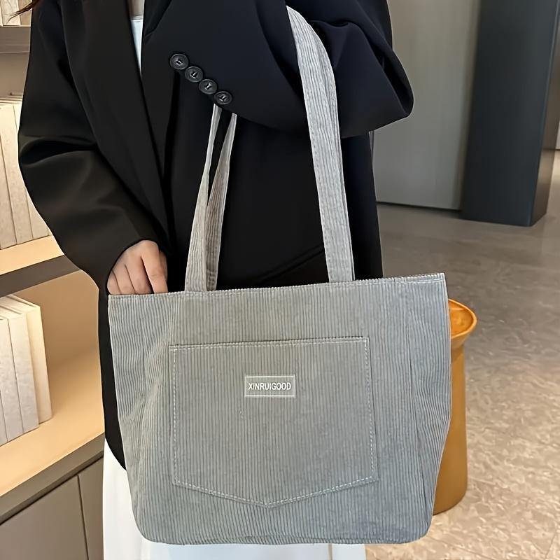 Product Introduction of Streamlined Charms 1pc Women's Corduroy Shoulder Tote Bag - Solid Color, Spacious & Artsy Casual Design. Buckle Closure, Polyester Lined, Perfect For Travel & A Thoughtful Gift 4