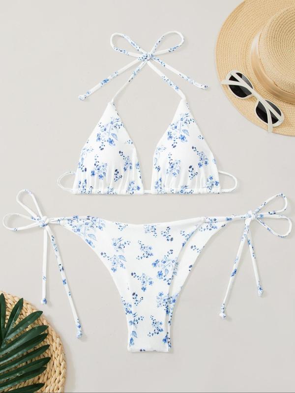 Women's Floral Print Bikini Set, Casual Fashion Chic Swimsuit Set for Beach Holiday Vacation, Ladies Swimwear for All Seasons 0