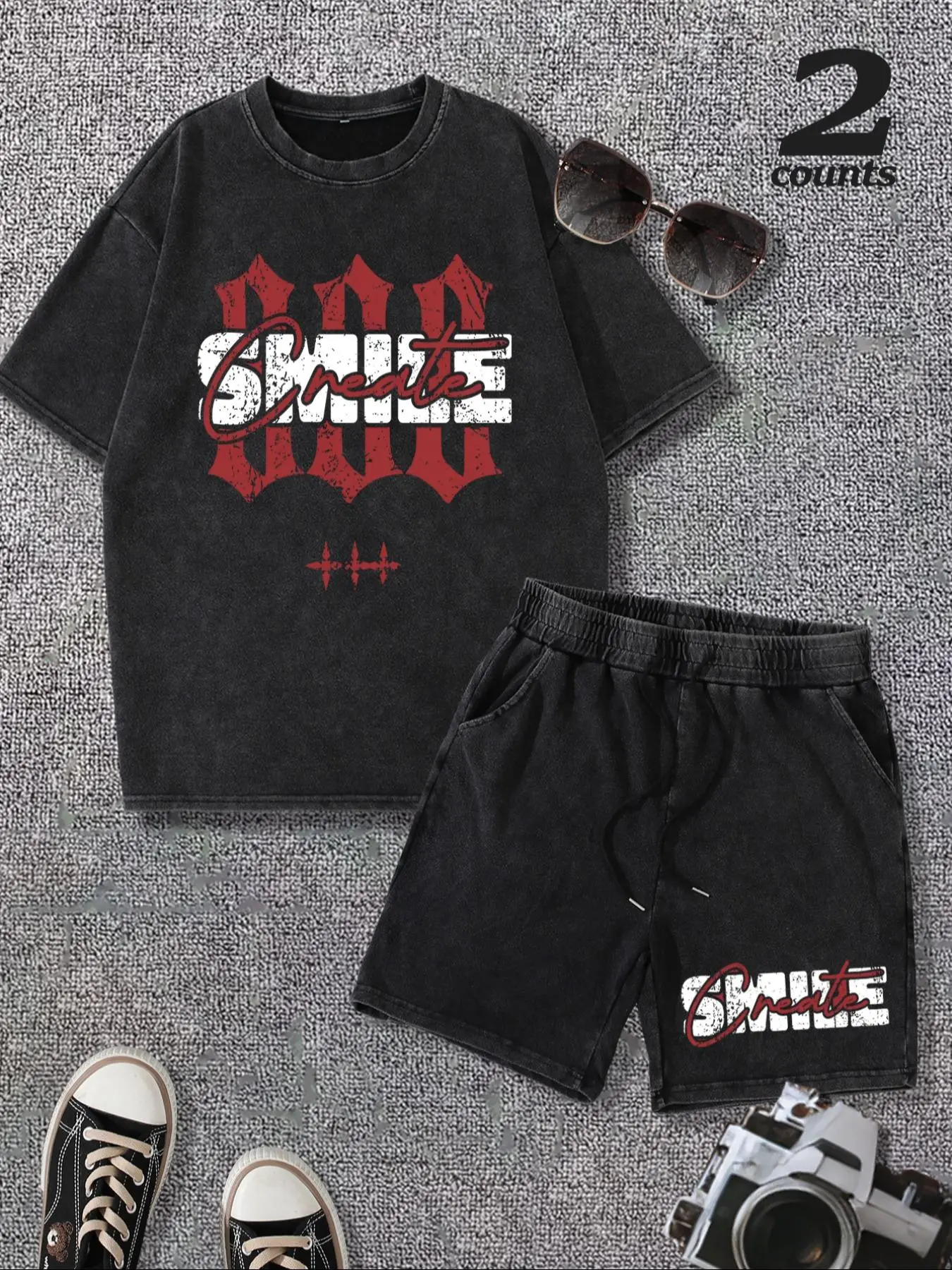 Men's Regular Fit Letter Print Short Sleeve Graphic Tee & Shorts Two-Piece Set, Casual Round Neck T-shirt & Shorts, Men's Summer Clothes