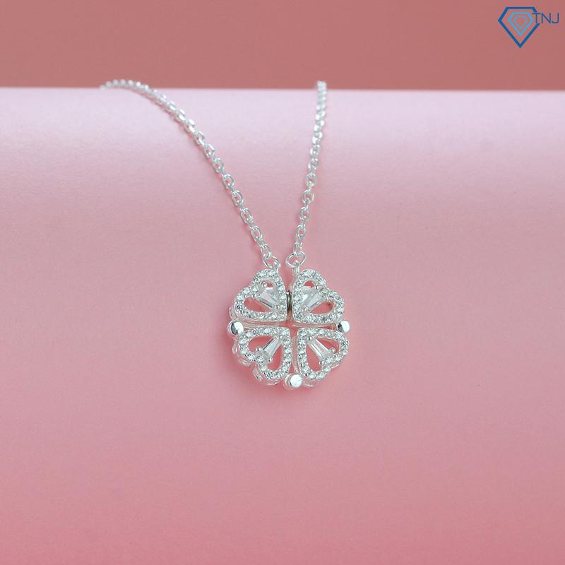 Quà tặng người yêu - Dây chuyền nữ TNJ bạc trái tim ghép cỏ 4 lá DCN0561