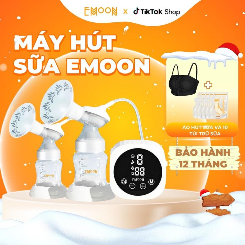 Máy Hút Sữa Điện Đôi EMOON, Tặng Kèm Áo Hút Sữa + 10 Túi Trữ Sữa, Phễu Silicon Cao Cấp Giúp Hút Kiệt Nhẹ Nhàng, Hiệu Quả Massage Thư Giãn, Máy hutsua Không Dây, Rảnh Tay, Không Mùi (Có thể đổi quà tặng Áo -> Phễu Hạ Size)