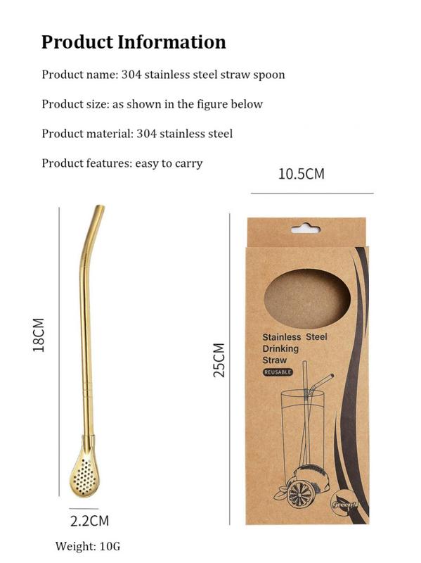 Product Introduction of Stainless Steel Straw Spoon 4PCS Filter Spoon Stirring Coffee Spoon Long Handle Tea Drinking Straw Spoon Tea Strainer 18