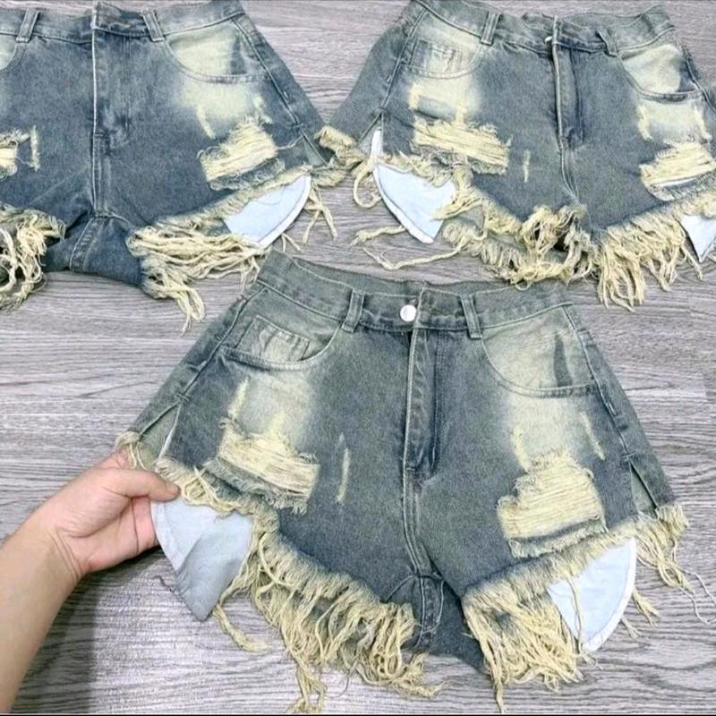Quần short jean nữ túi lồi tua rua rách gấu - full màu [CHĂMCHĂMM65] Women Pants son quần đùi Sang trọng Drawstring quan