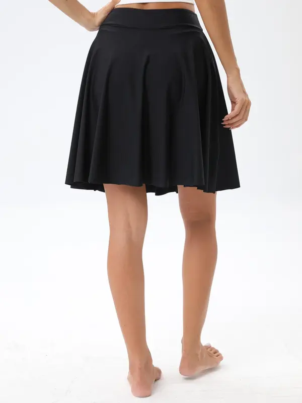 Women's Solid High Waist Swim Skirt, Casual Plain Swim Bottoms for Summer, Ladies Swimwear for Beach Holiday Vacation 5