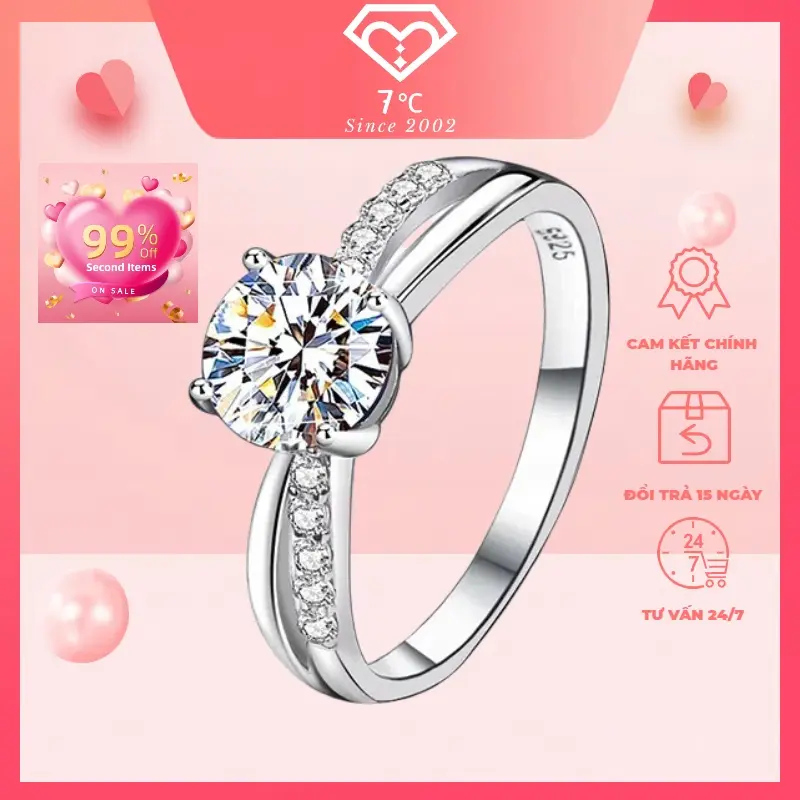 N9(Trang sức nữ ) Nhẫn Đá cao viên chủ đai đôi so le viền đá cao cấp Women 7℃ 1