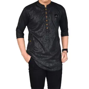 Baju Koko Embos Dewasa - Kurta - Baju Muslim Pria Katun - hitam, M