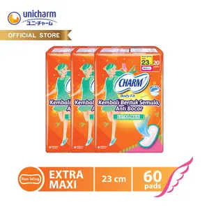 Charm Pembalut Body Fit Extra Maxi 23cm Non Wing 20 pads - 3 Packs