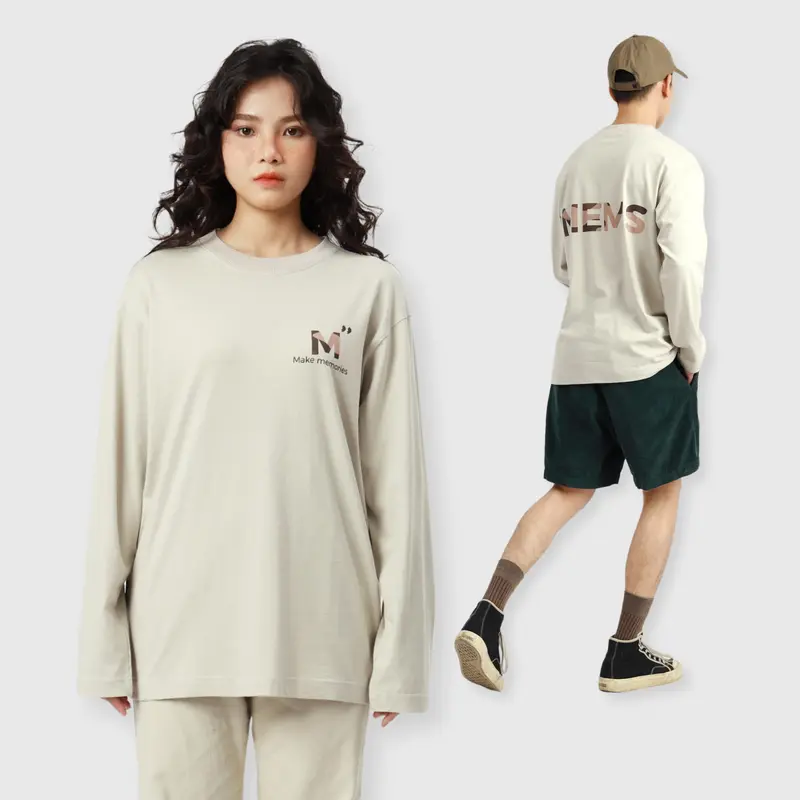 Moutain long sleeves | MEMS Áo thun cotton nam nữ tay dài cổ tròn in logo màu thiên nhiên 1