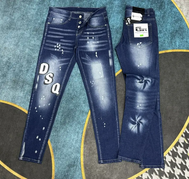 Quần jean nam 2 đáy wash rách xước phối vẩy sơn nhẹ, hàng co giãn tốt, mặc thoải mái, phong cách trẻ, chất | Menswear 5