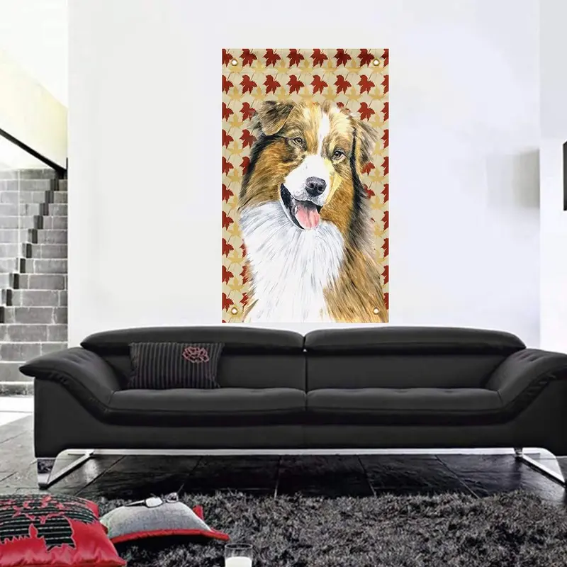 Product Introduction of Australian Shepherd Dog Portrait Flag, 1 Count Canvas Household Decoration, Outdoor Flag for Dog Lovers, Seasonal Home Decor 0