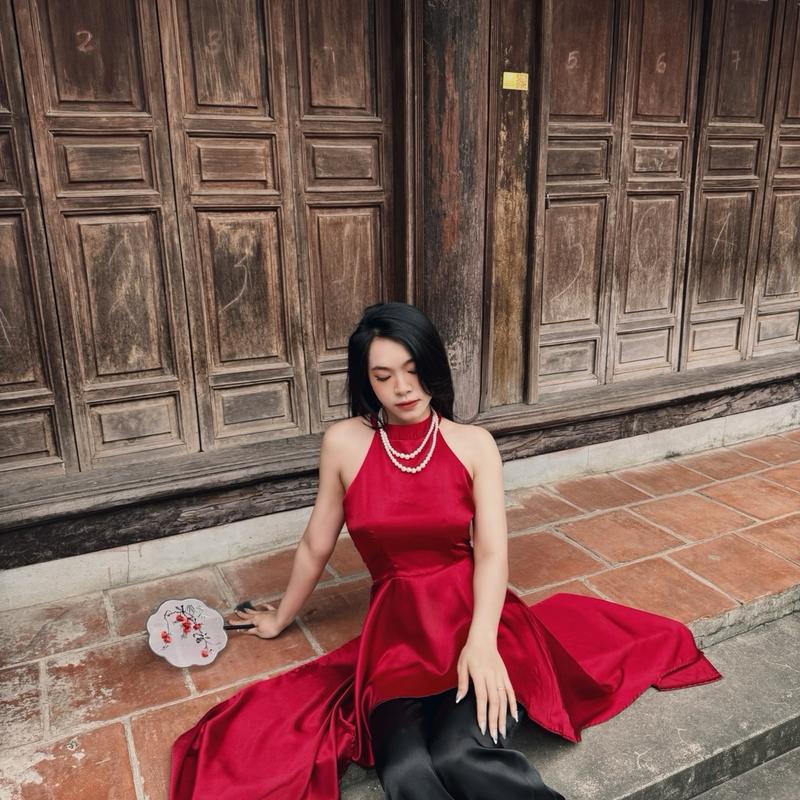 Set( Áo + quần )dài yếm cách tân 2 vạt đuôi tôm ( có mút ) Nữ