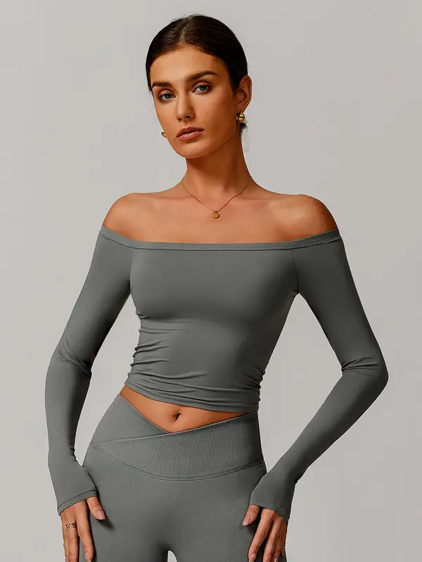 Women's Solid Color Sports Tee, Tight Fit Casual Active Long Sleeve Top for Yoga Gym Workout, Ladies Active Exercise Sportswear Fitness for All Seasons 7