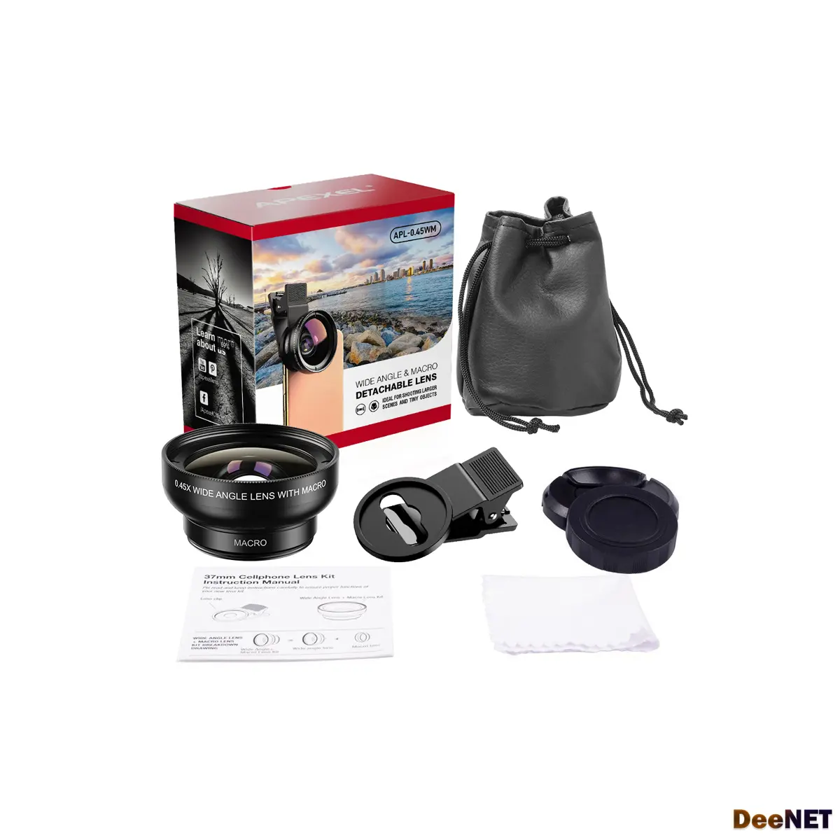 Original APEXEL APL-0.45WM - Wide Angle Macro Kit Lensa Kamera Ponsel