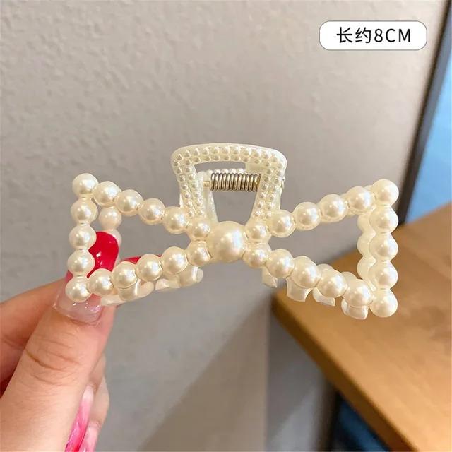 Product Introduction of Elegant Pearls Beads Hairpin for Women Fashion Geometric Hair Claw Barrettes Headwear Ponytail Hair Clips Hair Crab Accessories 10