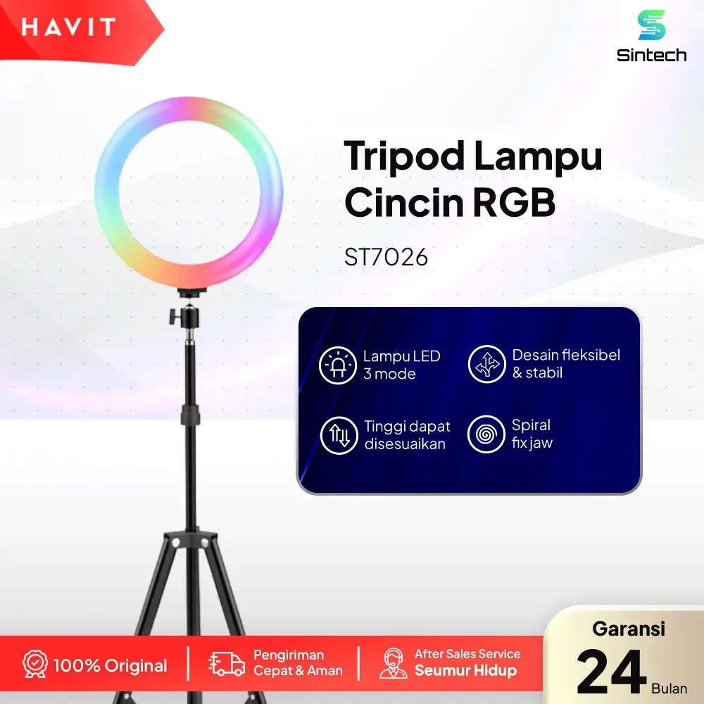 HAVIT ST7026 Tripod dengan Ring Light LED - Ponsel Holder dengan Pencahayaan Adjustable