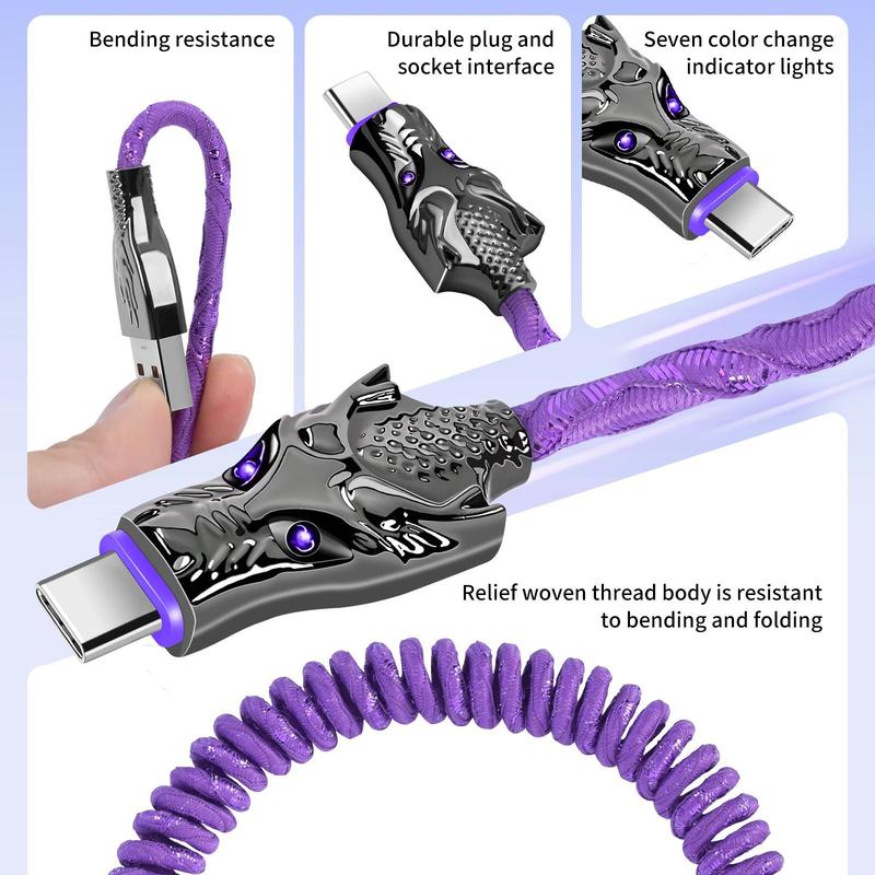 5A 100W LED Light Up Dragon Design USB-C Car Data Cable, Anti-spring Bending Design USB-C Cable, Durable Cable for Samsung Xiaomi OPPO Vivo 3