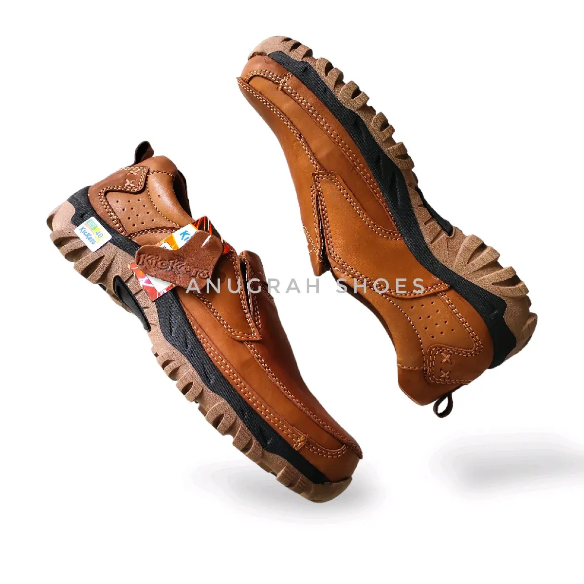 Sepatu pria slip on casual kulit sapi asli warna tan (NS.1) Round Toe Hak Datar Karet Flat