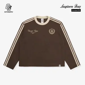 OOTDSUPPLY Longsleeve Boxy Double Stripe Elyses Dark Brown & Black l Oversize T-Shirt Lengan Panjang l Kaos Kerah I Kaos Stripe | LSBX007