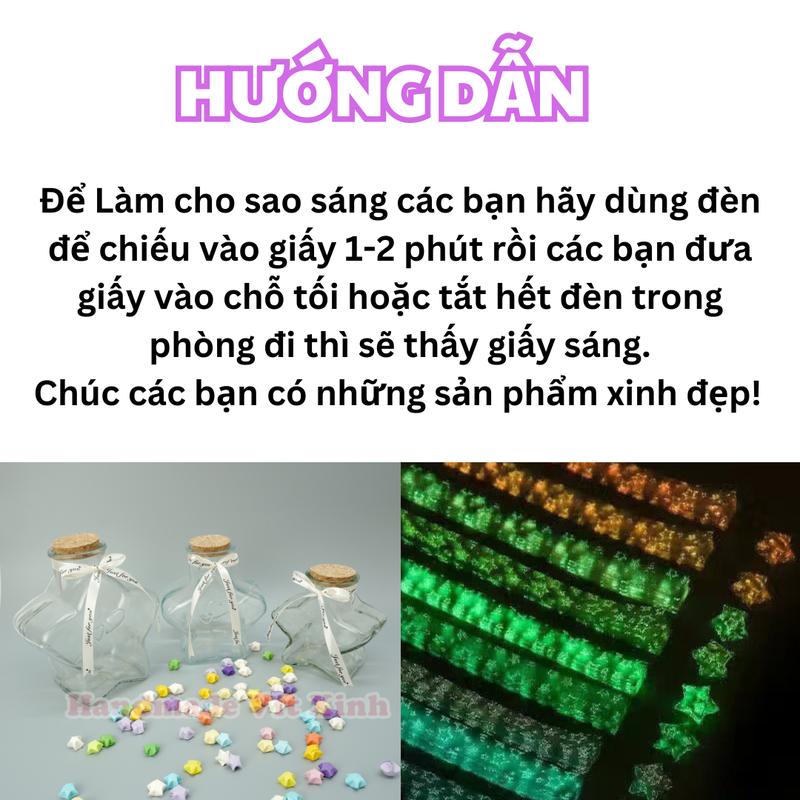 Giấy gấp sao dạ quang | Giấy gấp sao phát sáng | 205 tờ giấy gấp sao dạ quang | Lọ điều ước | Shop Vit Xinh