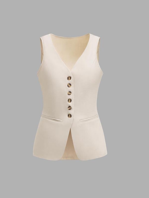 Casual Solid Buttons V Neck Sleeveless Two Pieces Casual Solid Buttons V Neck Sleeveless Two Pieces