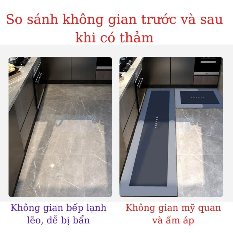 Thảm nhà bếp bộ 2 silicon chống trượt siêu thấm hút cao cấp, thảm lau chân nhà bếp siêu thấm nước đẹp cute nhã nhặn 6