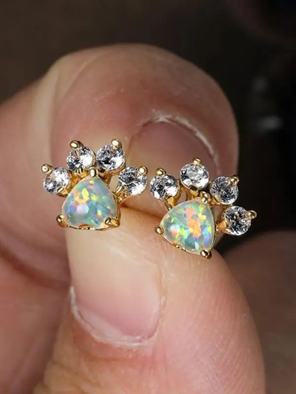 Women's Elegant Rhinestone Decor Stud Earrings, 1 Pair Exquisite Trendy Cat Paw Design Stud Earrings, Fashionable Luxury Jewelry for Women & Girls for Daily & Party Decor 5