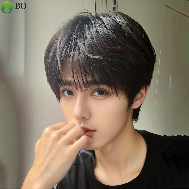 Rambut Wig Pria Rambut Lurus Pendek Berbulu Harian Pria Penutup Rusak Mikro Berbulu Alami Gaya Tutup Kepala Penuh Pria Tampan Kekanak-kanakan 0