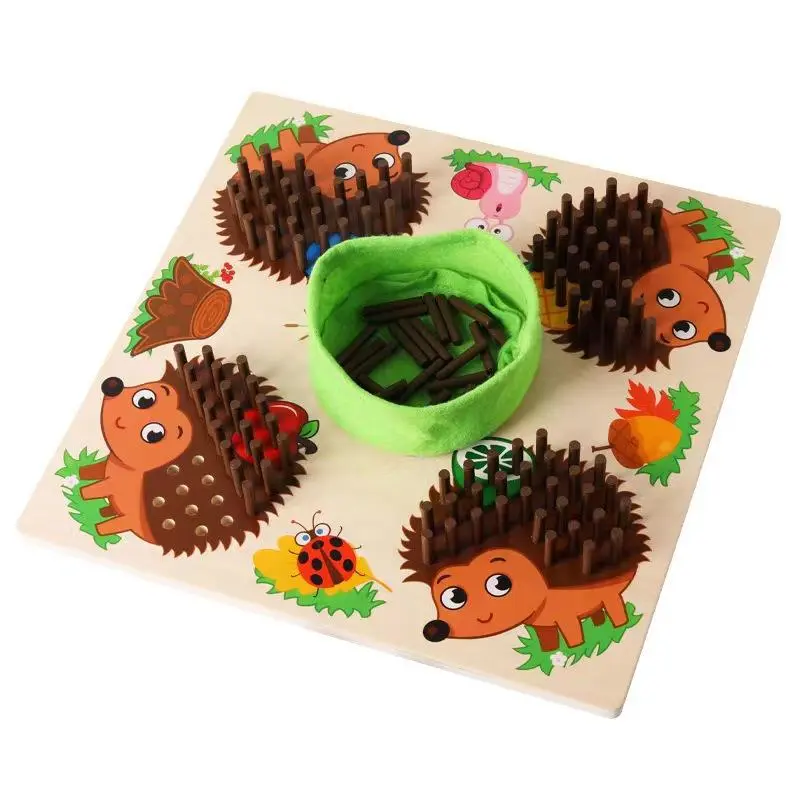 Educational Sensory Hedgehog Stick Game, 1 Count Hedgehog Plug-in Game, Wooden Fine Motor Skills Promote, Motor Skills Toy, Hedgehog Counting Game 0