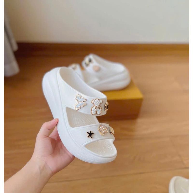 dép cross nữ shoes 2 quai cao 7cm, dép nữ đính stick chất cao su non êm nhẹ bền chống trơn trượt ful box DéP GiàY Jean Sandal giay  hot 8