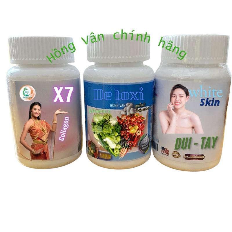 Combo viên uống X7 collagen (7D) và De toxi vitamin C (30V) và White Skin (hỗ trợ đẹp da)