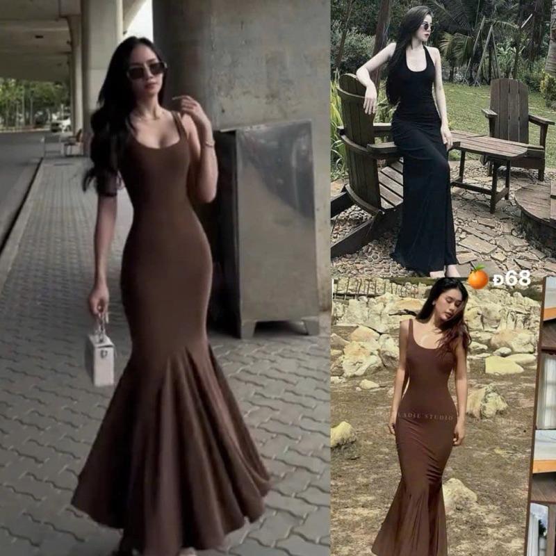 Đầm Maxxi Thun Dẻo Uni Body Dây Bản Dáng Dài Đuôi Cá Xoè Siêu Tôn Dáng - Nữ Women Top 6