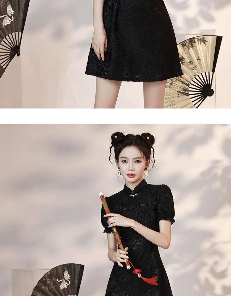 Product Introduction of Black Cheongsam New Summer Improvement Young New Chinese Style Small Girl Dress Lace Short Casual Womenswear 14