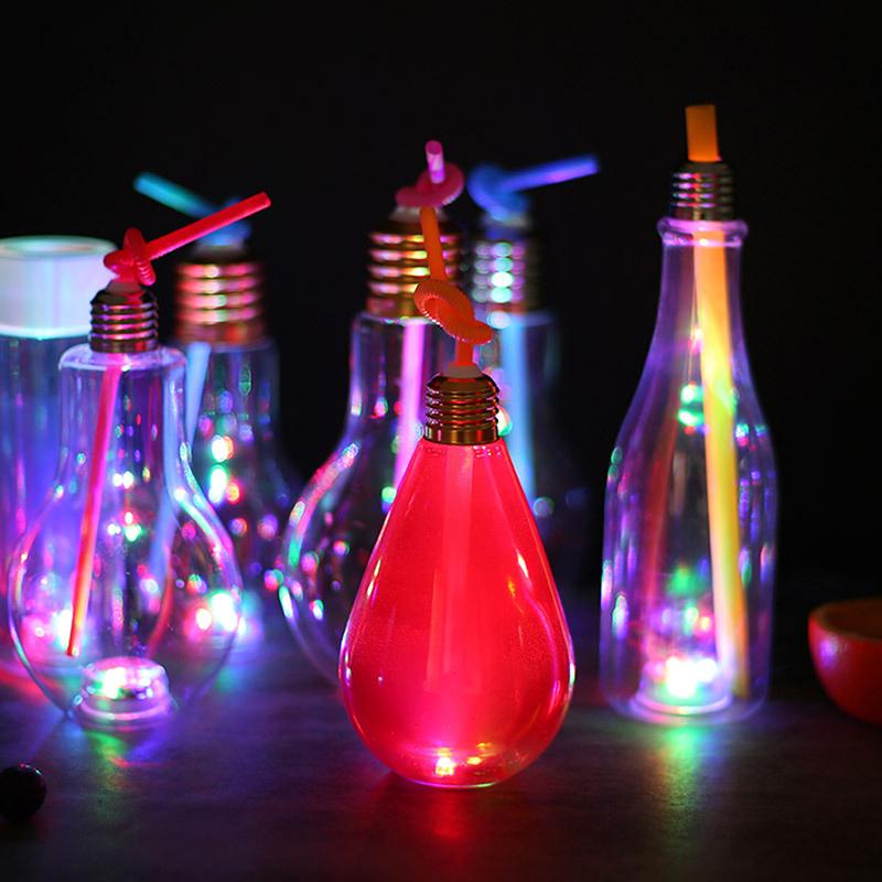 1Pc 200to500ml Creative Clear Artificial Fake Light Bulb Shaped Bottle Can Emit Light Drink Cup Juice Bottle Party Decor 5