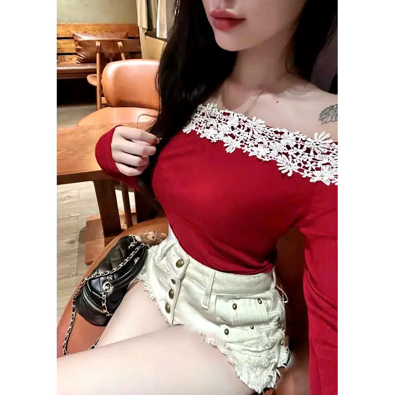Áo Thun Trễ Vai Phối Viền Ren Hoa  Phong Cách Xinh Xắn Dễ Thương Cực Dễ Phối Đồ_ME0STORE 4