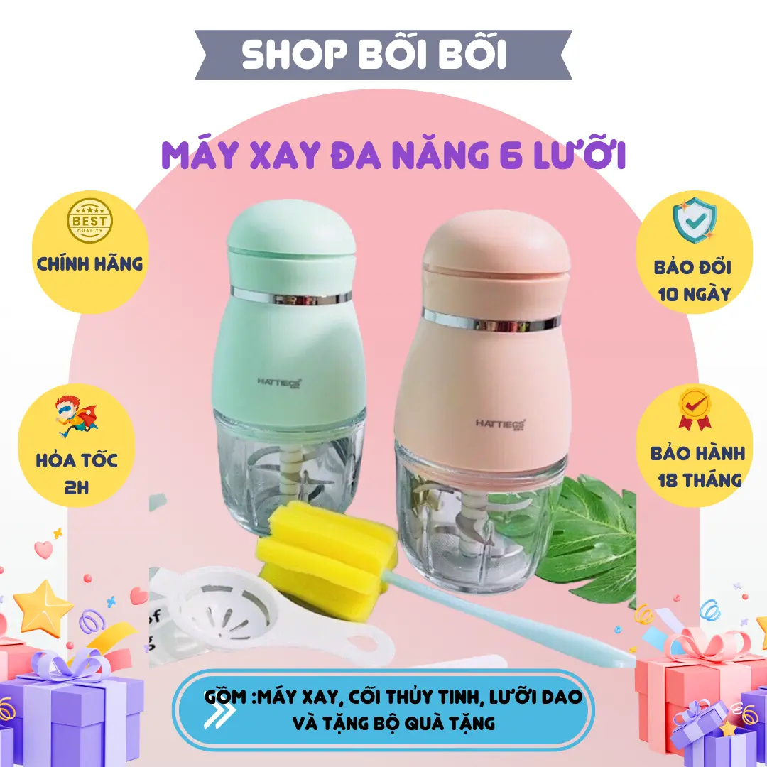 MÁY XAY ĂN DẶM 6 LƯỠI DAO, CỐI THỦY TINH 0.3L