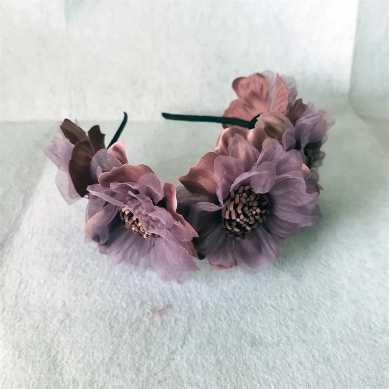 Product Introduction of New Solid Color Simulation Garland Bride Wedding Headwear Mesh Flower Headband Girls Headband Performance Hair Accessories 6