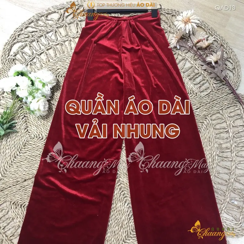 Quần mặc áo dài Nhung cách tân nữ truyền thống CHAANG may sẵn QAD13 quần màu đỏ đen vàng dự tiệc cưới lễ tết đẹp Women 2