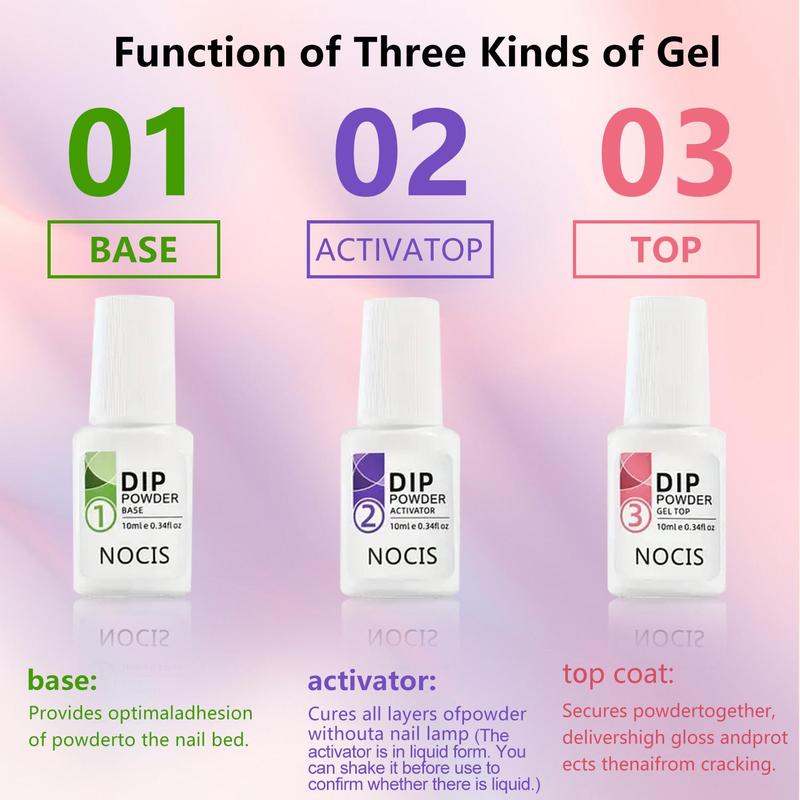Nail Art Kit, 1 Set Nail Art Starter Kit, Including 4 Dip Powder, 1 Nail Brush, 1 Nail Buffer, 3 Dip Liquid, 1 Nail File and 1 Nail Stick, Gel Nail Set Kit, Christmas Gift, Nails Supplies 7