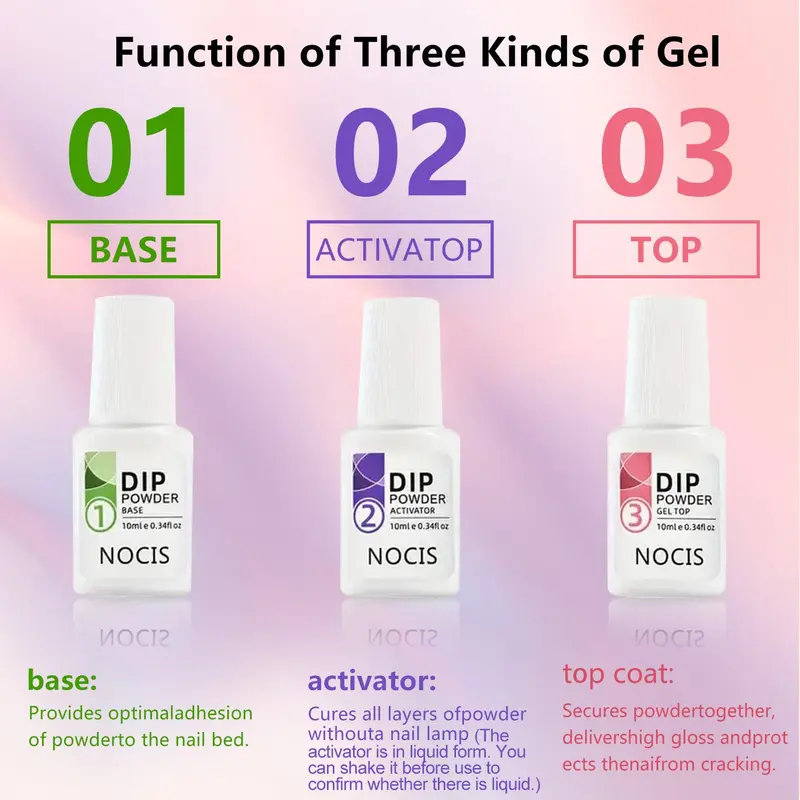 Nail Art Kit, 1 Set Nail Art Starter Kit, Including 4 Dip Powder, 1 Nail Brush, 1 Nail Buffer, 3 Dip Liquid, 1 Nail File and 1 Nail Stick, Gel Nail Set Kit, Christmas Gift, Nails Supplies 7